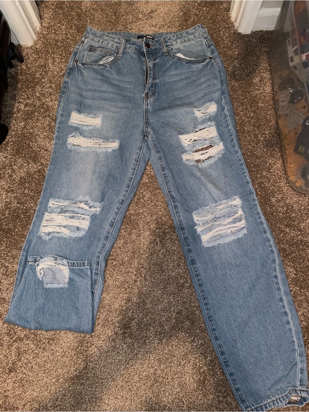 Fashion Nova Distressed Light Blue Boyfriend Jeans